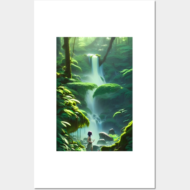 Beautiful Girl Chilling in Waterfalls in a Forest Wall Art by Trendy-Now